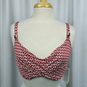 Fantasie Red and White Patterned Bikini Top, Size 32 - NWT